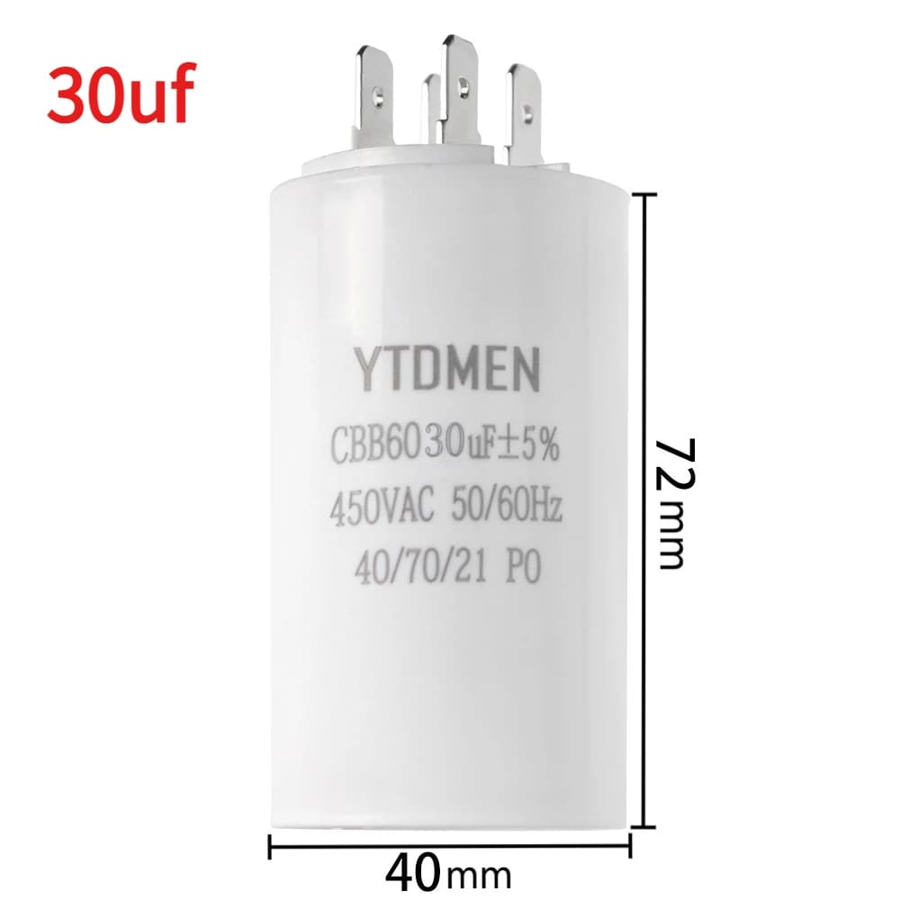 30µF 450VAC CBB60 motor run capacitor with spade terminals