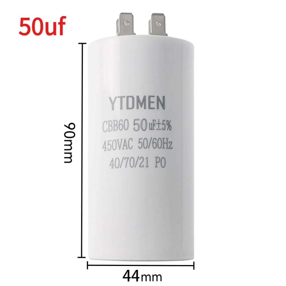 50µF 450VAC CBB60 motor run capacitor with spade terminals