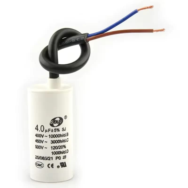 4µF 450VAC CBB60 motor run capacitor, stud mount with flying leads