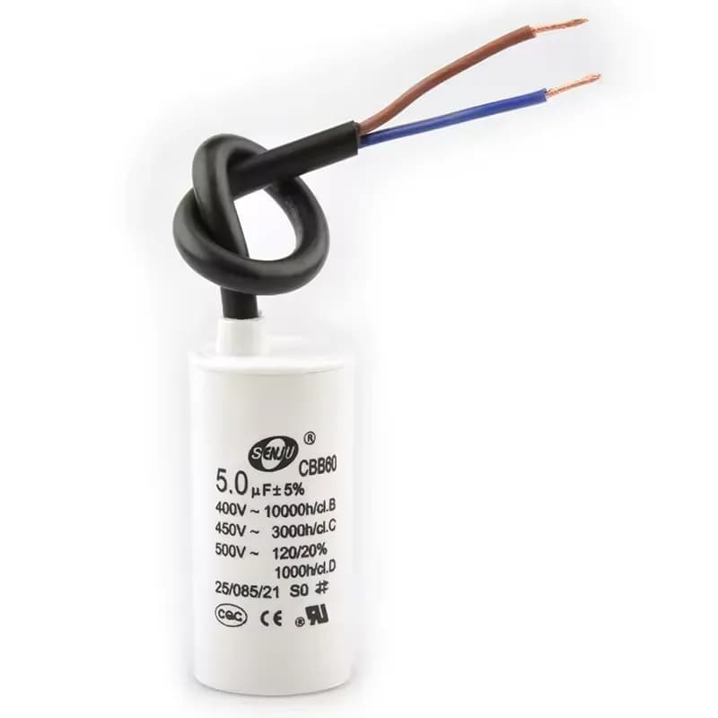 5µF 450VAC CBB60 motor run capacitor, stud mount with flying leads