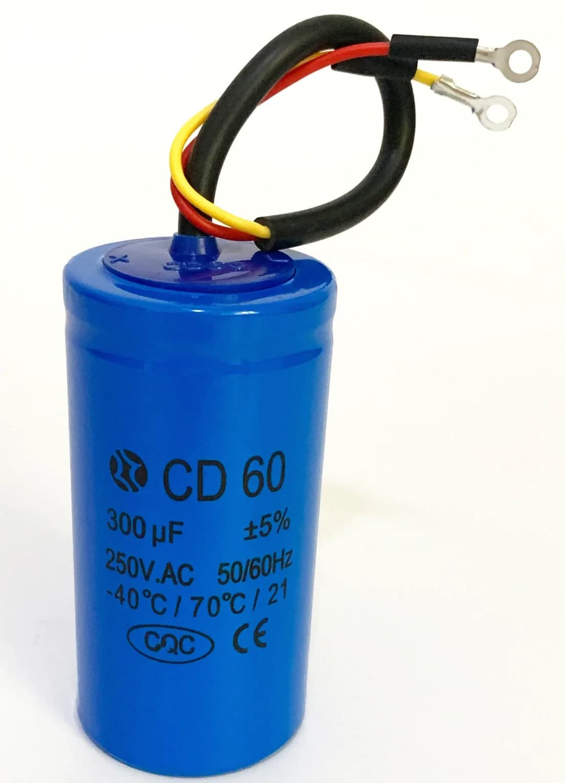 CD60 300µF 250VAC motor start capacitor with flying leads