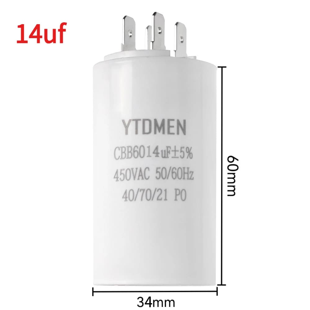 14µF 450VAC CBB60 motor run capacitor with spade terminals