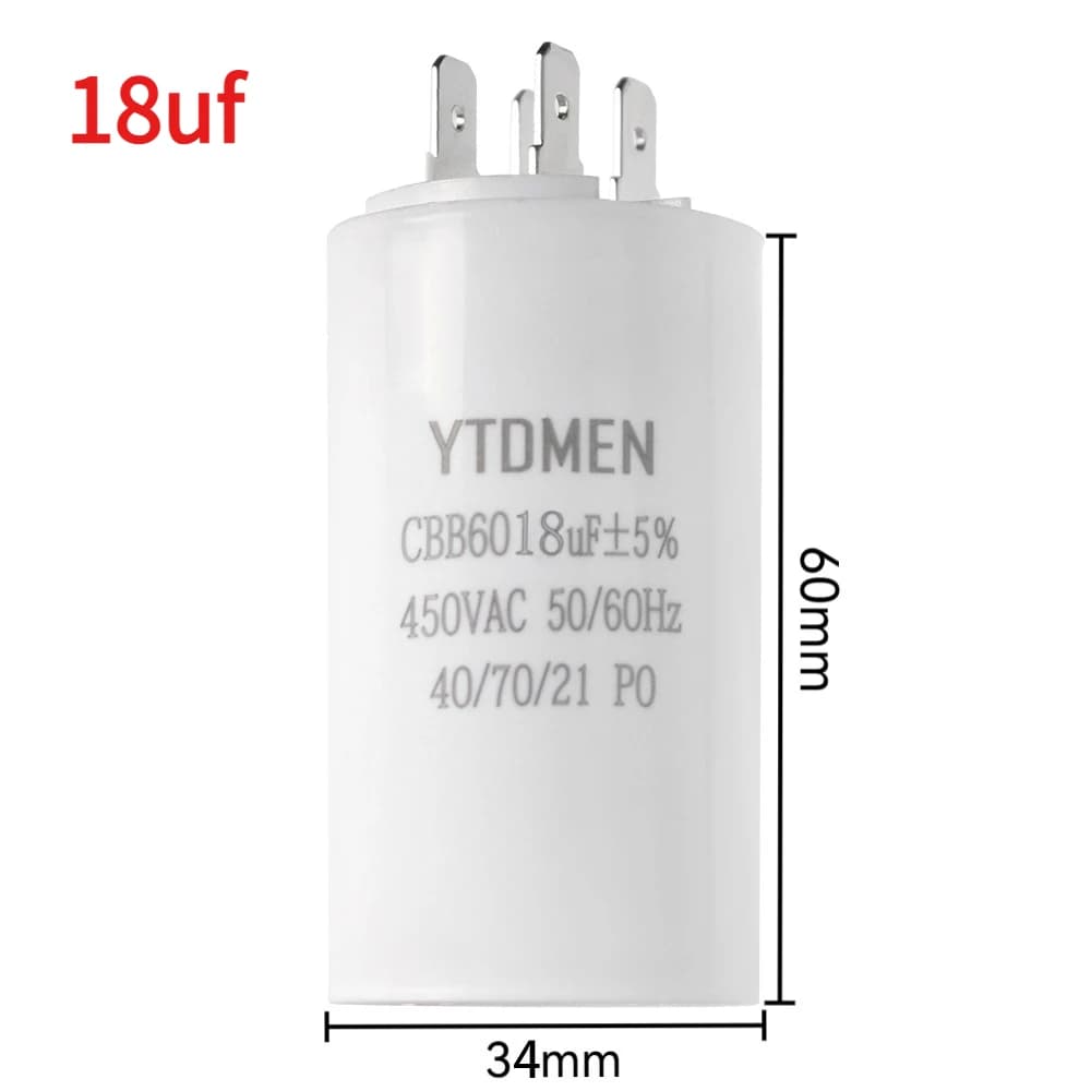 18µF 450VAC CBB60 motor run capacitor with spade terminals