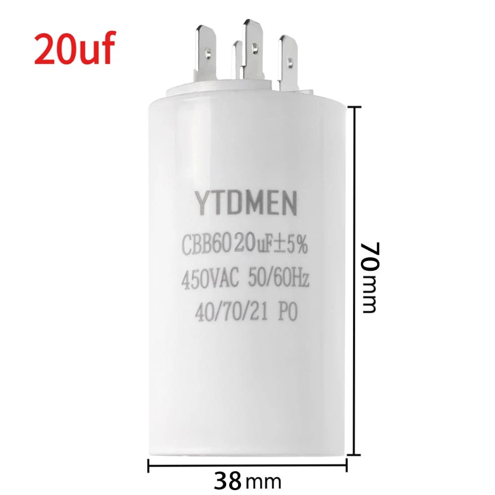 20µF 450VAC CBB60 motor run capacitor with spade terminals