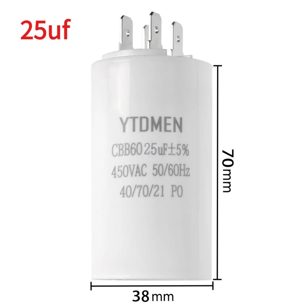 25µF 450VAC CBB60 motor run capacitor with spade terminals