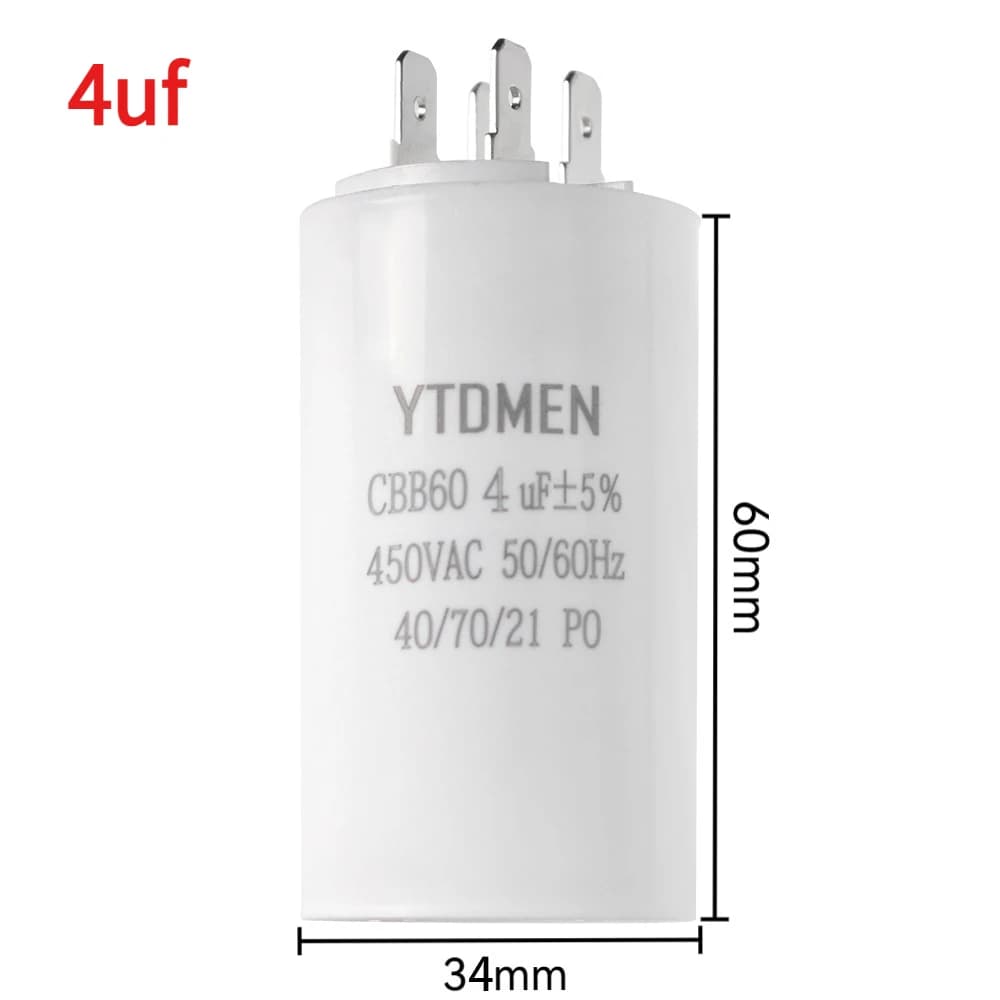 4µF 450VAC CBB60 motor run capacitor with spade terminals