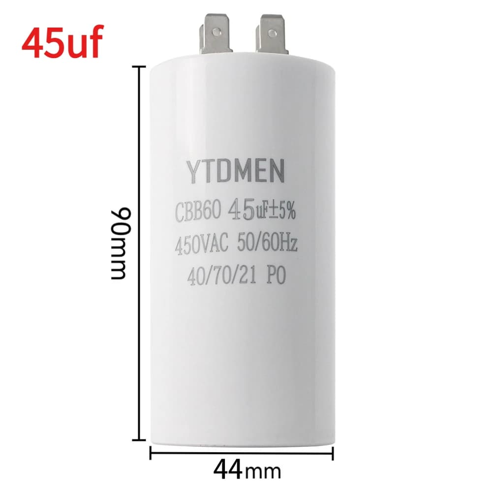 45µF 450VAC CBB60 motor run capacitor with spade terminals