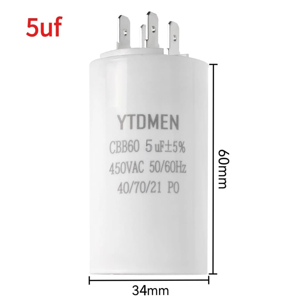 5µF 450VAC CBB60 motor run capacitor with spade terminals
