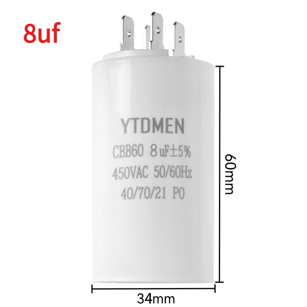 8µF 450VAC CBB60 motor run capacitor with spade terminals
